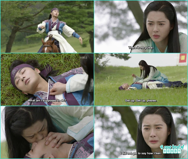 when sun woo fell from the horse a ro give him the CPR and confess her feelings for him - Hwarang: Episode 10