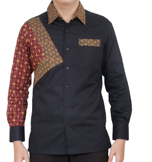 10 Model Baju Batik  Pria Lengan Panjang Kombinasi  Kain Polos 