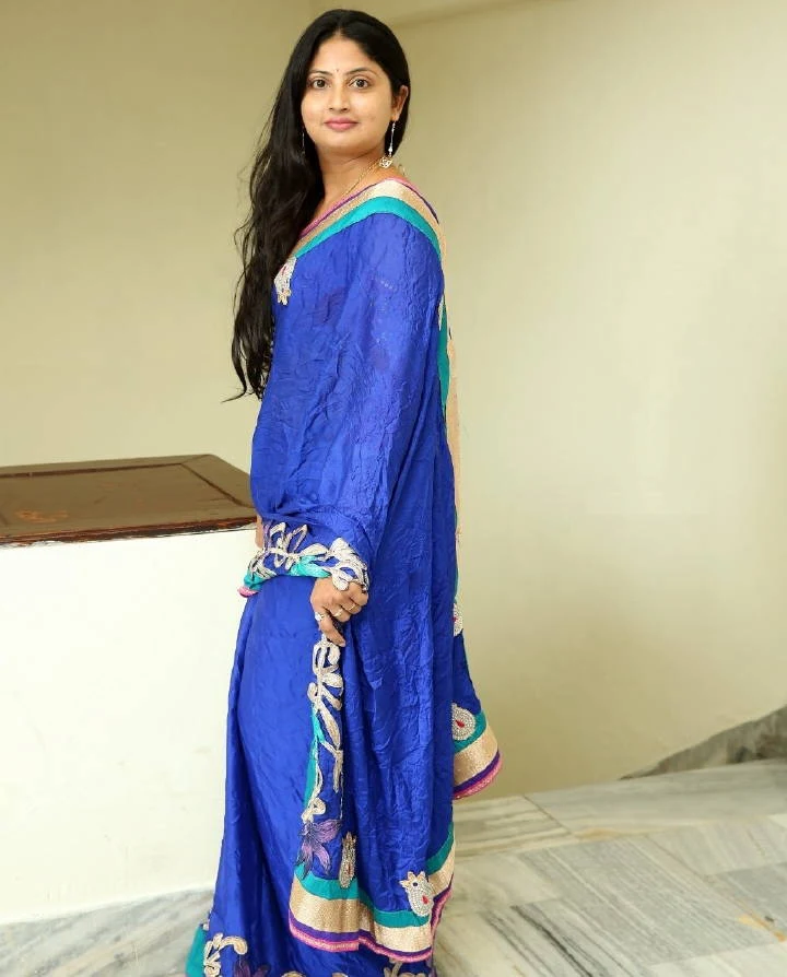 Indian Television Actress Mounika In Transparent Blue Saree