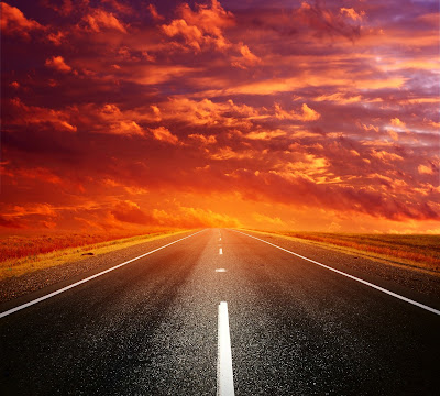 The road to hell black asphalt red sky