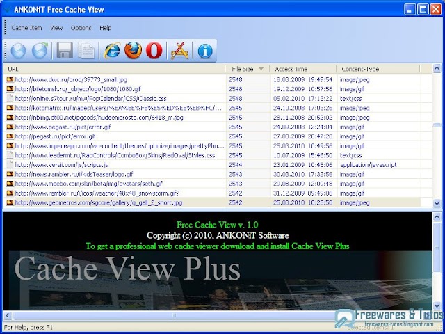 Free Cache View : un logiciel pour afficher et extraire des données du cache d'IE, Maxthon, Firefox et Opera
