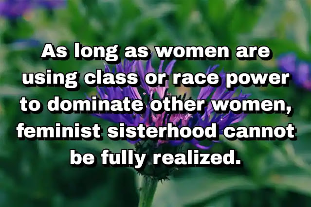 "As long as women are using class or race power to dominate other women, feminist sisterhood cannot be fully realized." ~ Bell Hooks