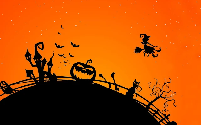 : Free Halloween Castle Bats Witch wallpaper. Click on the image above to download for HD, Widescreen, Ultra HD desktop monitors, Android, Apple iPhone mobiles, tablets.