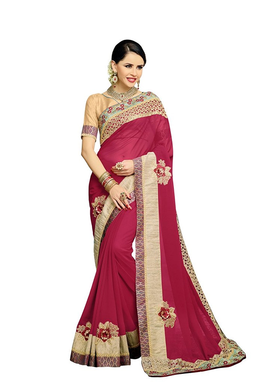 Bahubali Faux Georgette Red Saree
