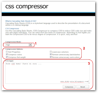 Pengenalan bagian menu WEBSITE 'CSS COMPRESSOR'