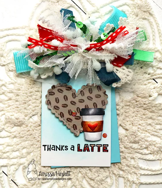 Thanks a Latte Gift Tag by Larissa Heskett for Newton's Nook Designs using Fancy Edge Tag Die Set, Heart Frames Die Set, Coffee Silhouettes Die Set, Heartfelt Coffee Stamp Set and Coffee House Stories Pattern Paper Pad