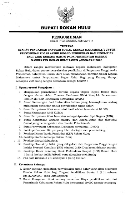 Bantuan Sosial Pendidikan Penyusunan Tugas Akhir Bagi Mahasiswa Dari Kabupaten Rokan Hulu