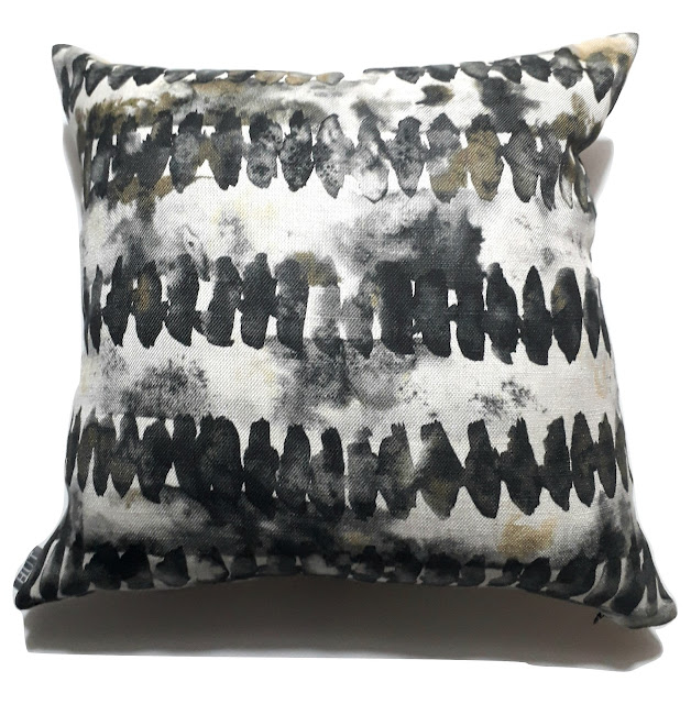 Black grey white mustard designer fabric cushion