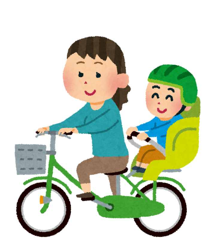 無料イラスト かわいいフリー素材集 自転車の二人乗りのイラスト お母さんとチャイルドシートに乗った子供