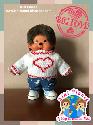 kiki monchhichi saint Valentin handmade fait main tricot knitted sweater