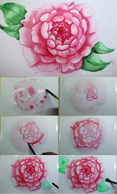 How to draw pink peony flower with watercolor step by step tutorial, come to see my tutorial