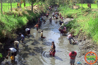 Pintu Air DAM Jambu Desa Sundul Dibuka : Ramai Mencari Ikan