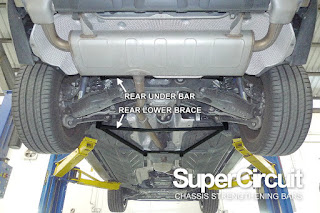 Rear Undercarriage of the Mercedes Benz GLC250 Coupe (C253) with the SUPERCIRCUIT REAR LOWER BRACE and REAR UNDER BAR installed.