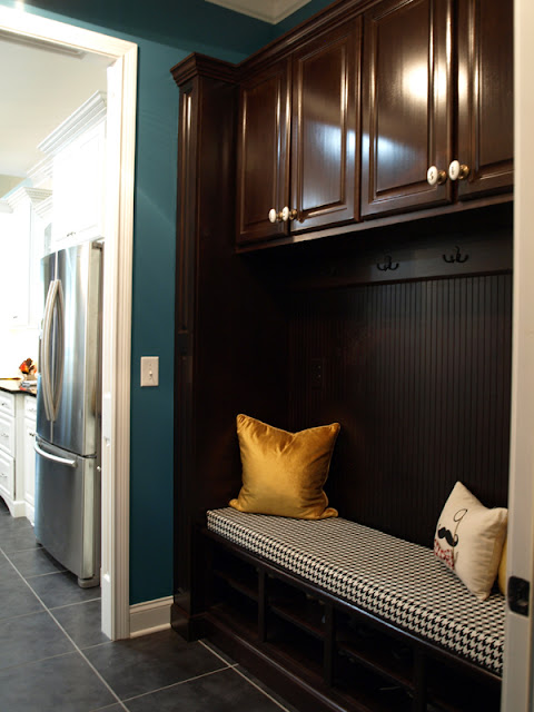 dark wood mud room cubby