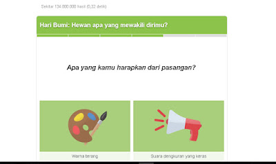 Selanjutnya muncul soal pasangan yang pertanyaaNnya sebagai berikut "Apa yang kamu harapkan dari pasangan?" Saya jawab "Warna terang".