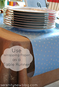 Use Wrapping Paper as a Table Runner (Baby Shower Brunch), from Serenity Now