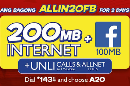 ALLIN20 - Unlimited Calls to TM/Globe, Unlimited Texts to All Networks, 100MB Facebook, Youtube, Mobile Legends, Wattpad, + 200MB Browsing Data