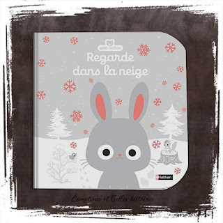 Regarde dans la neige d'Emiri Hayashi, un livre pour enfant et bébé Editions Nathan sur l'hiver et la neige et les lapins