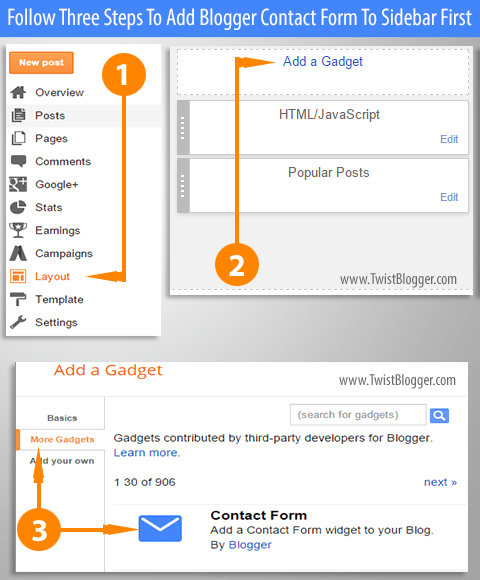 Adding Contact Form Gadget From Gadgets Library