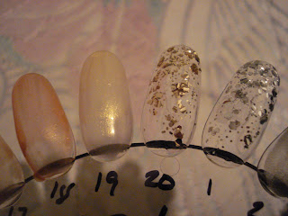 Gllitter and metallic polish swatches displayed on a nail wheel