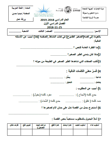 ورقة عمل الصغير الطموح