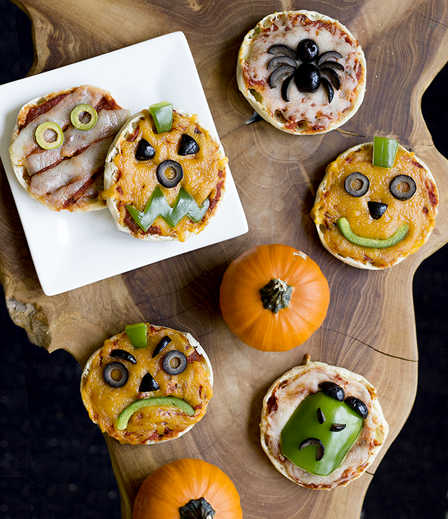 Halloween Themed Mini Veggie Pizzas