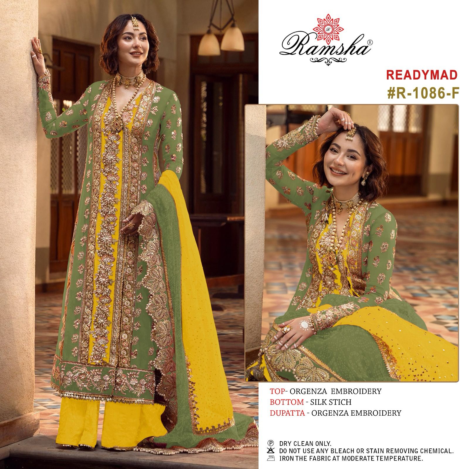 1086-Colours Ramsha Organza Embroidery Work Pakistani Readymade Suits