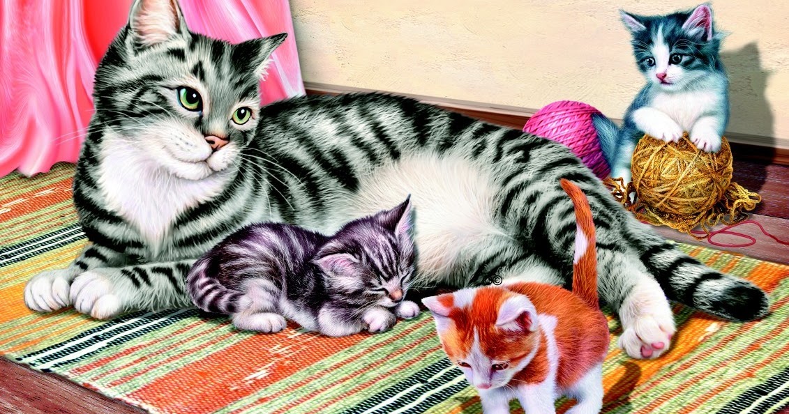 Рисунок кошка с котятами
