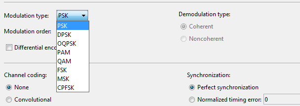 Modulation Type in BERTOOL:  Bit Error Analysis Tool in MATLAB Communication System Toolbox