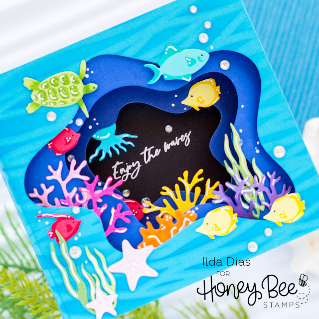 Ocean Scene, Shadow Box Card,Honey Bee Stamps, Card Making, Stamping, Die Cutting, handmade card, ilovedoingallthingscrafty, Stamps, how to, Under water, birthday, retirement
