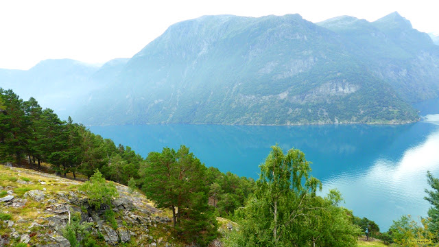 Bergen met fjorden en blauw water.