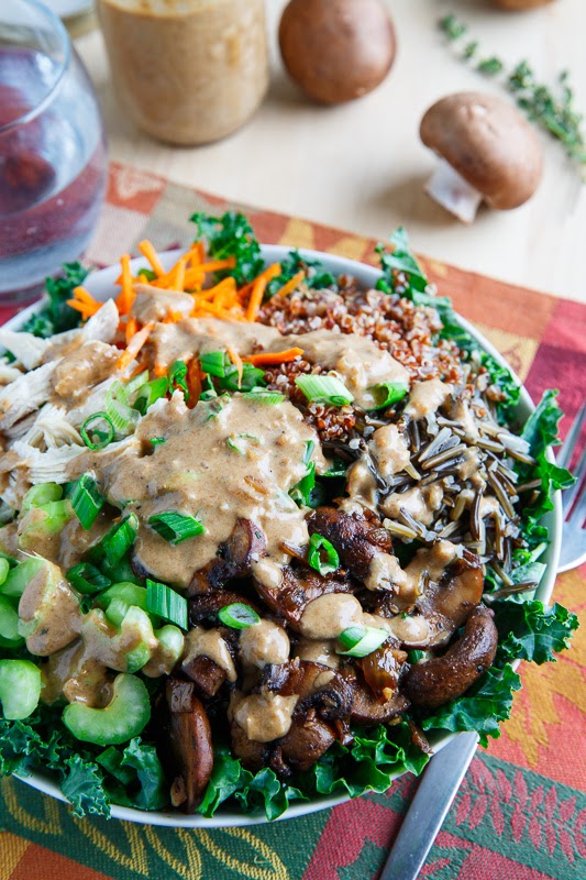 Chicken and Wild Rice Kale Salad in a Creamy Asiago Balsamic Dressing