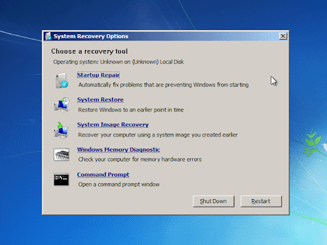 Imagen: System Recovery Options menu