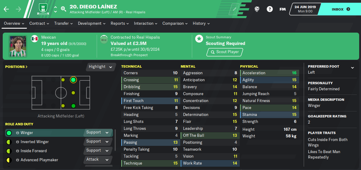 FM20 Wonderkid - Diego Lainez