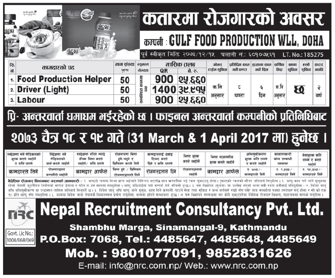 Jobs in Qatar for Nepali, Salary Rs 39,915