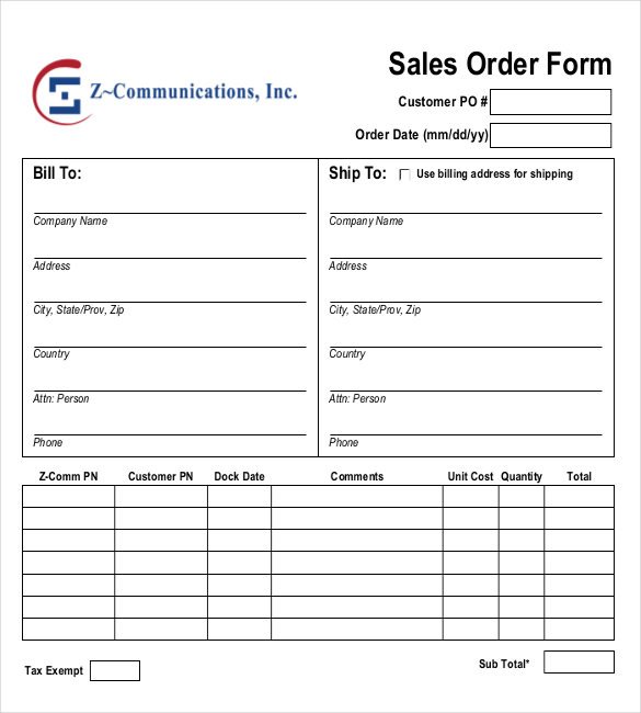 Simple Order Form Template Free Printable