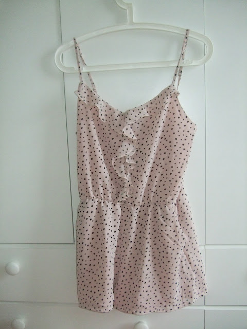 pale pink chiffon playsuit with black heart pattern