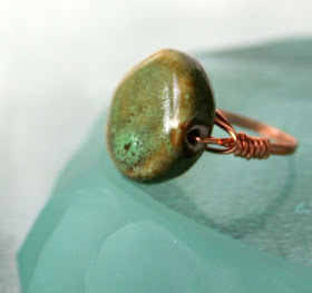 A touch of Autumn: copper and ceramic beads, wire wrapping, ring :: All Pretty Things