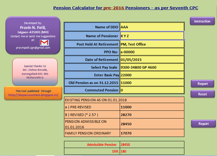 Pension Calculator for Pre-2016 Pensioners-Excel Tool - DOP ACCOUNTANT