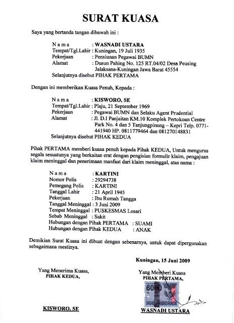 contoh surat kuasa inggris ialah surat untuk memperlihatkan wewenang atau kekuasaan kepada seseorang semoga sanggup menjala pola surat kuasa inggris