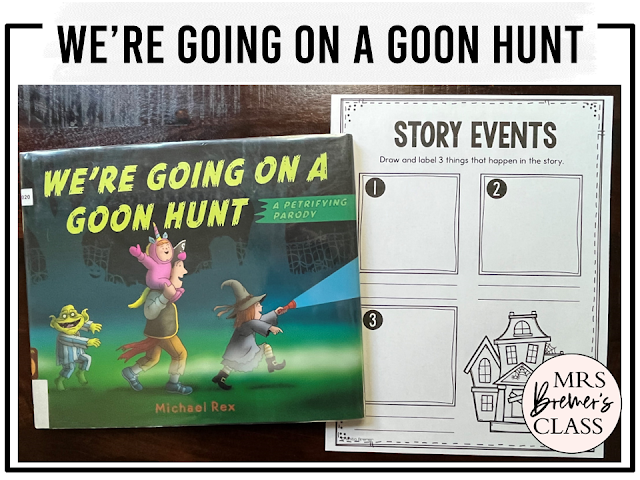 We're Going on a Goon Hunt book activities unit with printables, reading companion activities, lesson ideas, and a craft for Halloween in Kindergarten and First Grade