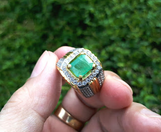 Batu Permata Natural Zamrud Emerald Beryl ZR015 Ikatan Perak HM Mewah