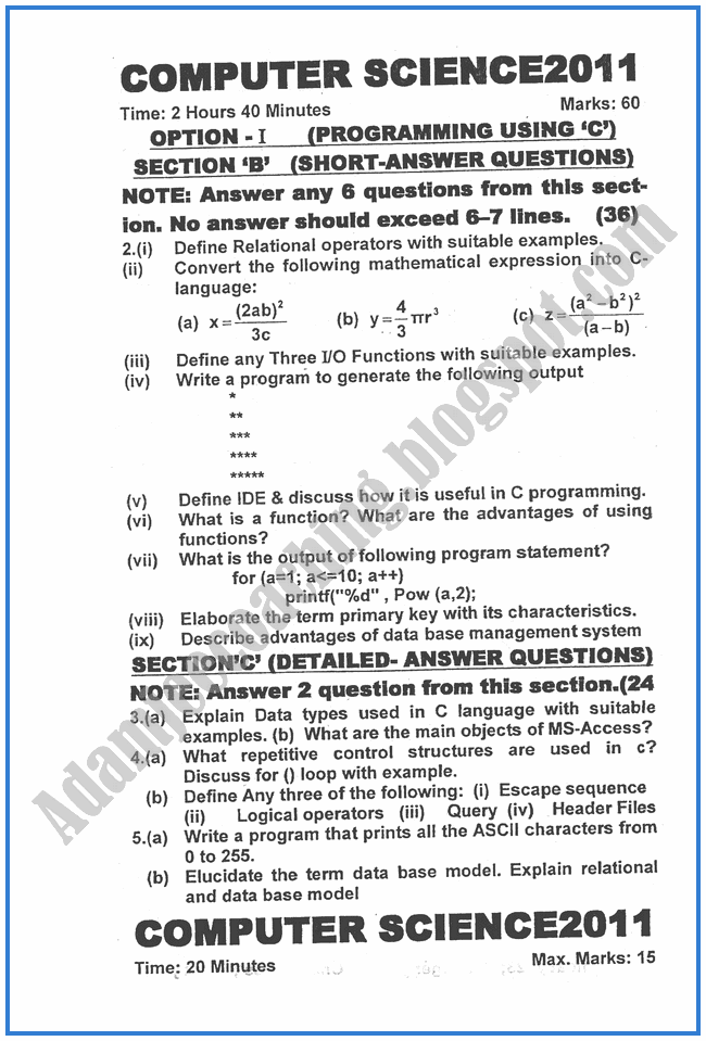 Computer-science-2011-past-year-paper-class-XII