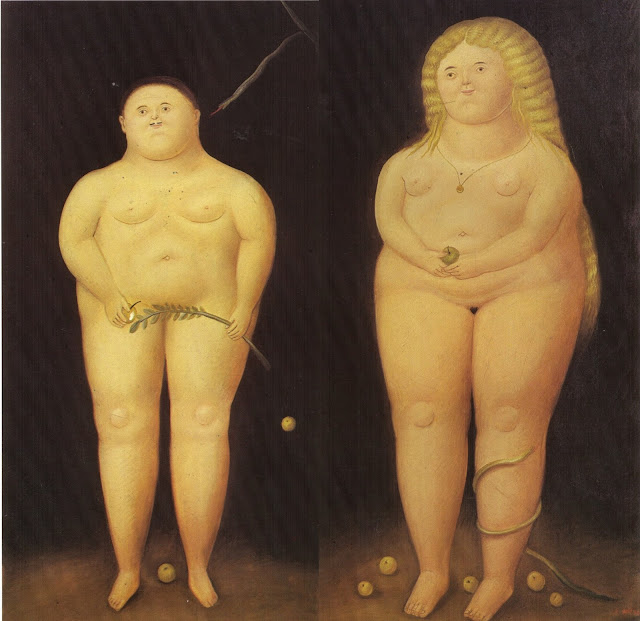 adam and eve,Fernando Botero,cute painting