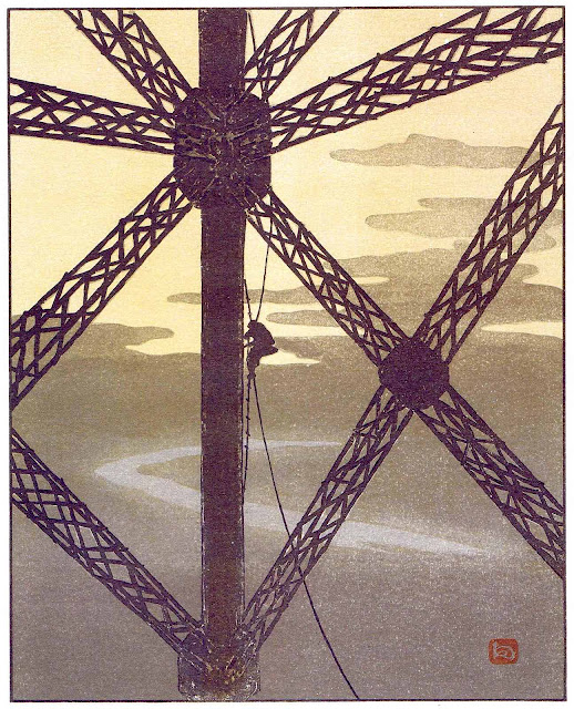 a Henri Rivière print of construction work in silhouette