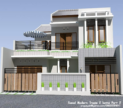desain fasad rumah 2 lantai modern tropis part 2