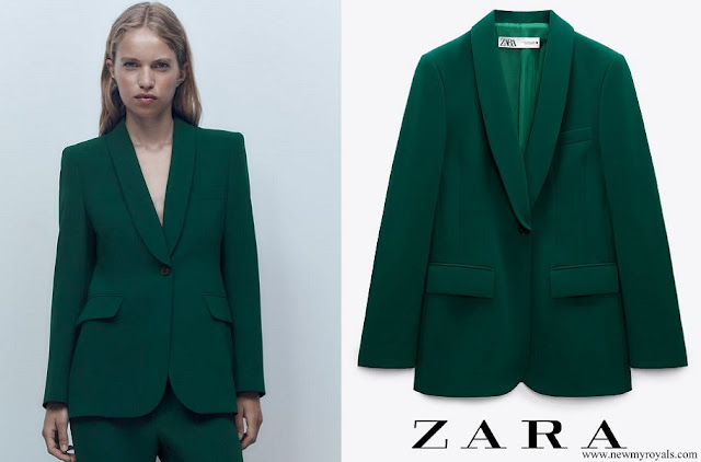 Crown Princess Mary wore Zara Tuxedo Collar Blazer in Green