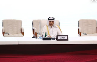 Qatari Deputy Prime Minister and Minister of Foreign Affairs Sheikh Mohammed bin Abdulrahman al-Thani speaks during opening remarks for talks between the Afghan government and Taliban insurgents in Doha