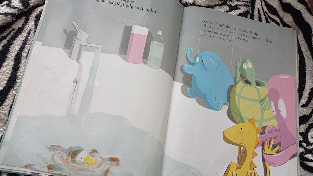 Le bain de Berk, livre pour enfant sur une aventure super drôle où le doudou tombe à l'eau et sera aidé de ses amis, de Julien Beziat, Ed Pastel École des Loisirs