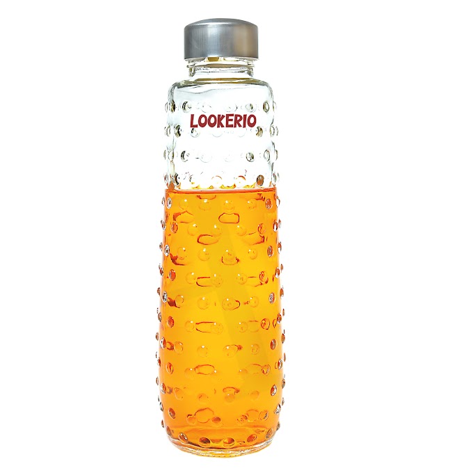 LOOKERIO Bubble Design High Quality Glass Bottle 1000 ml Bottle  (Pack of 1, Clear, Glass)